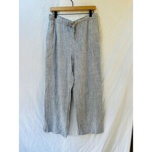 Splendia Collection Women's Striped Linen Blend Wide Leg Crop Pants Lage